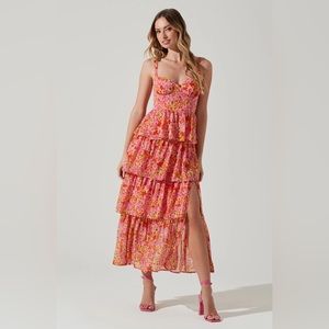 Astr the label midsummer tiered midi dress pink